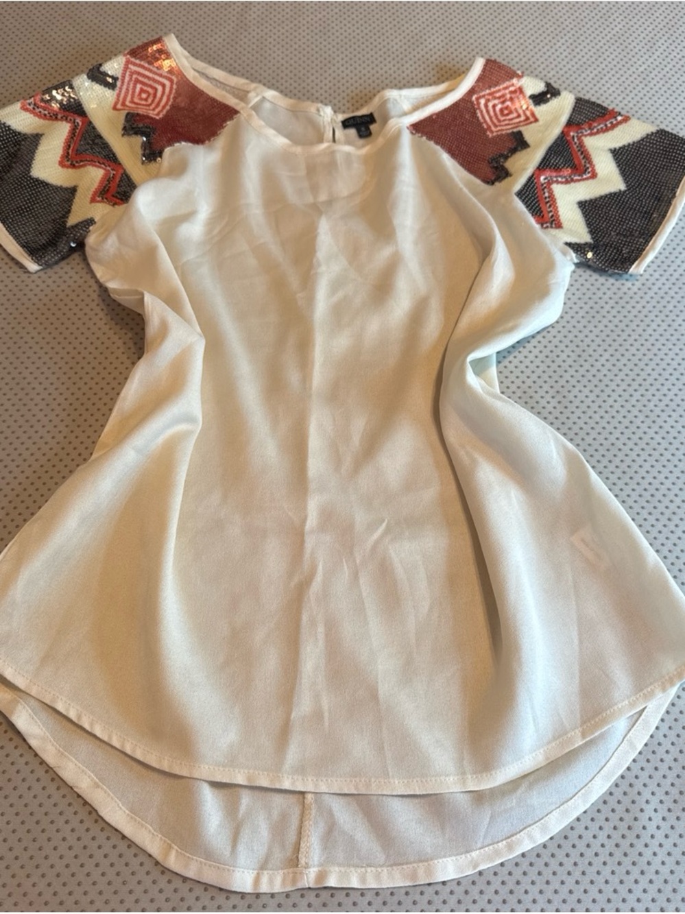 Quinn Cream Blouse with Beaded Geometric Sleeve Detail